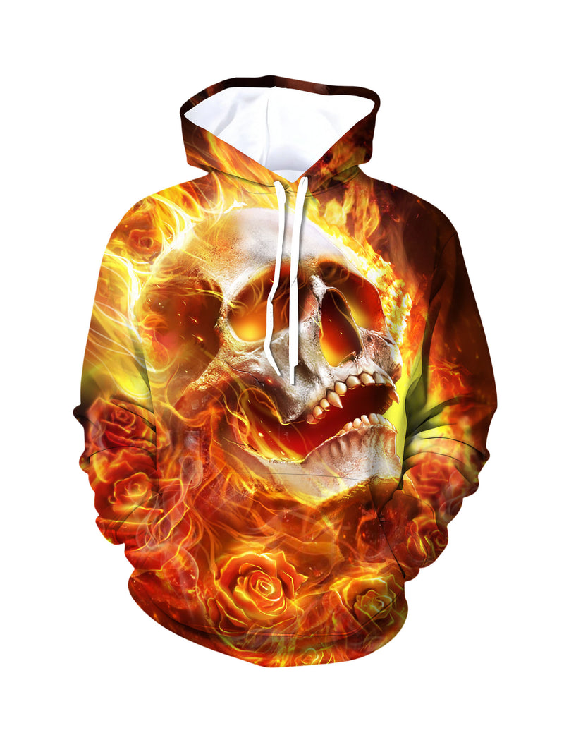 Flaming Skull Rose 3D All Over Print Hoodie for Men Women edgy streetwear style