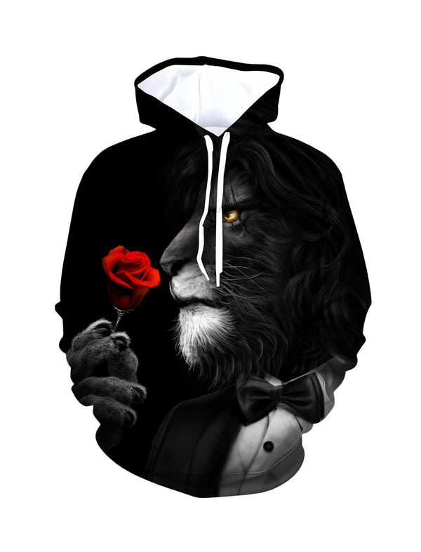 Lion with Rose 3D All Over Print Hoodie for Men Women, Elegant Bow Tie Design