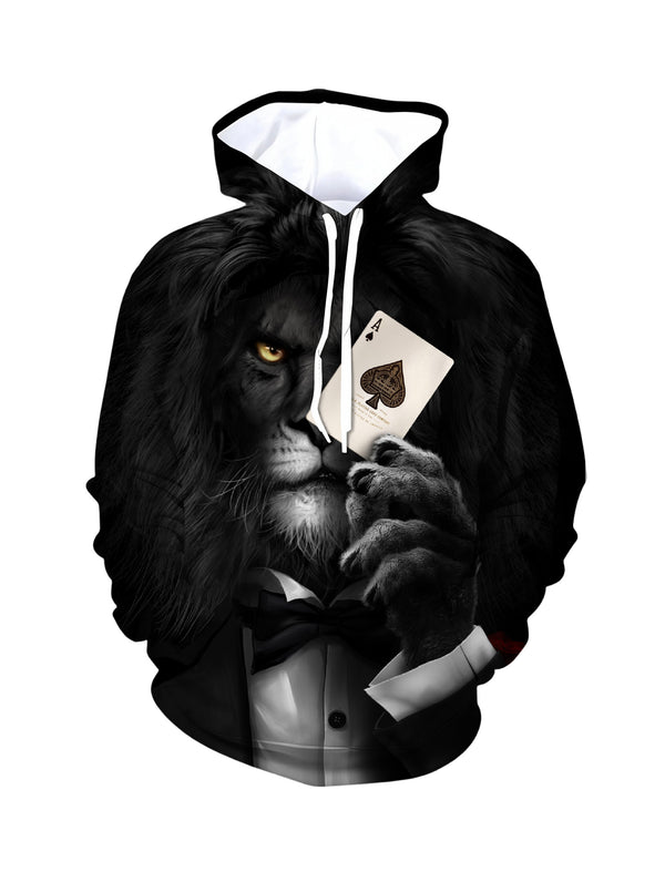 Lion in Tuxedo 3D All Over Print Hoodie for Men Women Ace of Spades Cool Streetwear