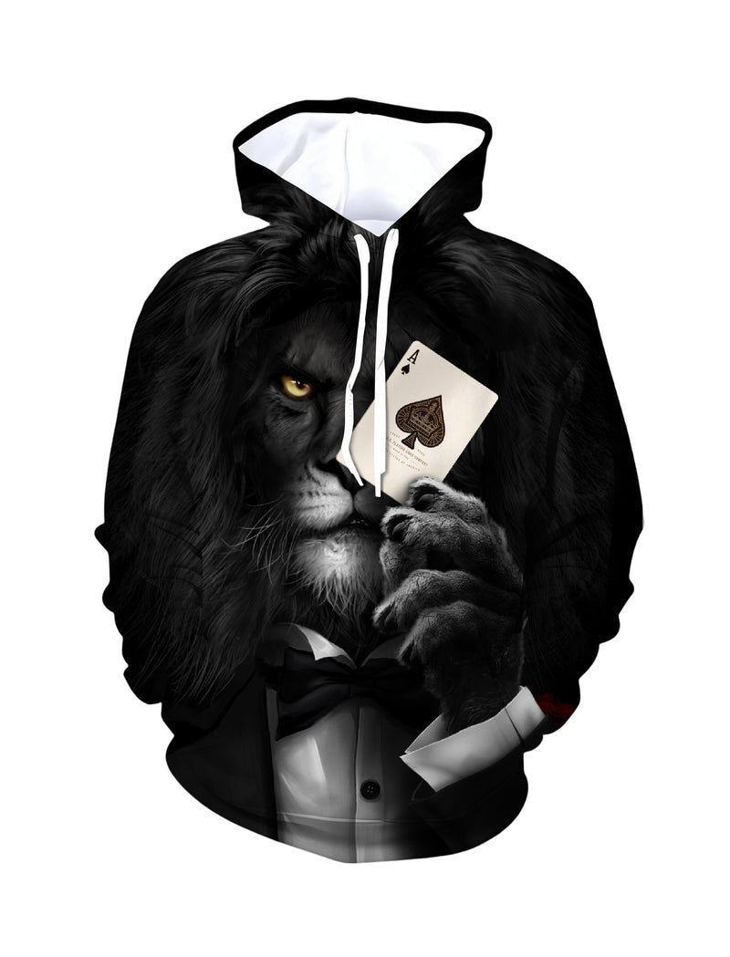 Lion in Tuxedo 3D All Over Print Hoodie for Men Women Ace of Spades Cool Streetwear
