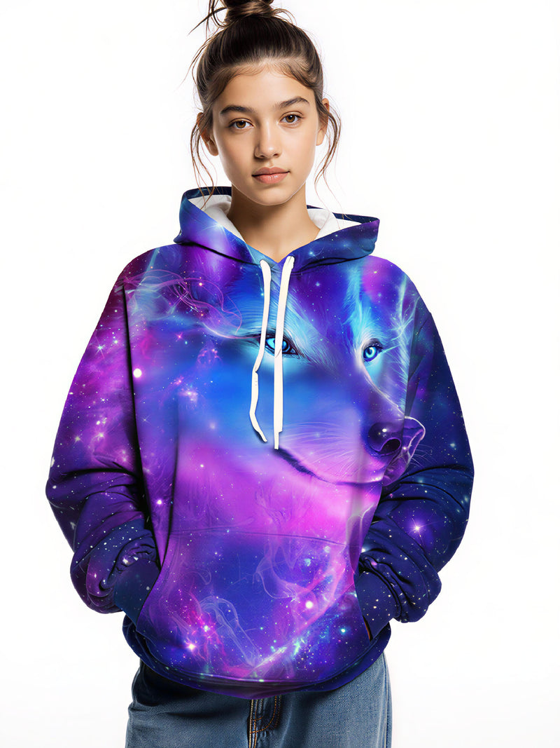 alaxy Wolf 3D Print Hoodie | Oversized Space Graphic Pullover