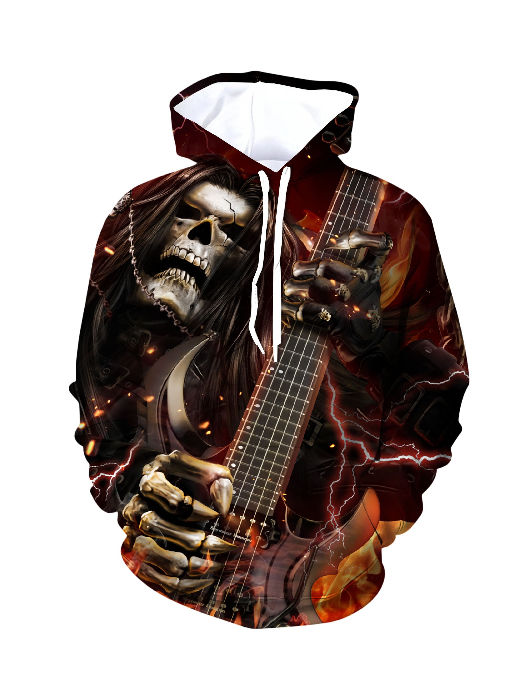 Hoodie 3D All Over Print Skull Guitar Rock Streetwear Unisex Cotton Blend