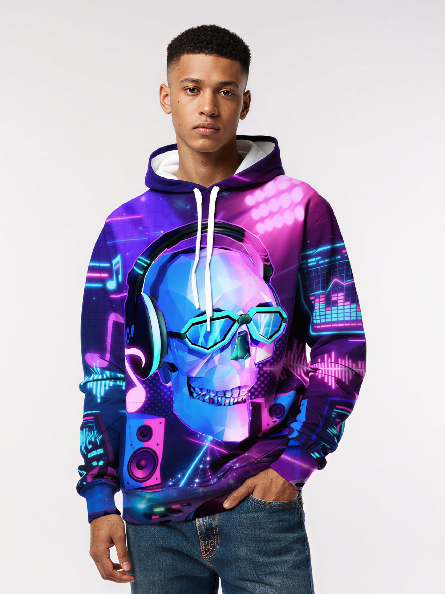 Neon Skull 3D All Over Print Hoodie for Men Women Streetwear Vibe