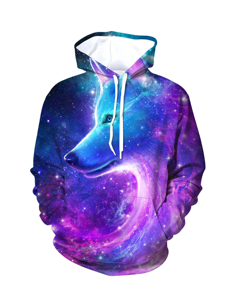 Cosmic Galaxy Wolf 3D Print Hoodie | Oversized Space Graphic Pullover