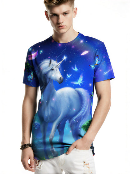 Unicorn 3D All Over Print T-Shirt for Men Women, Fantasy Starry Sky Butterfly Design
