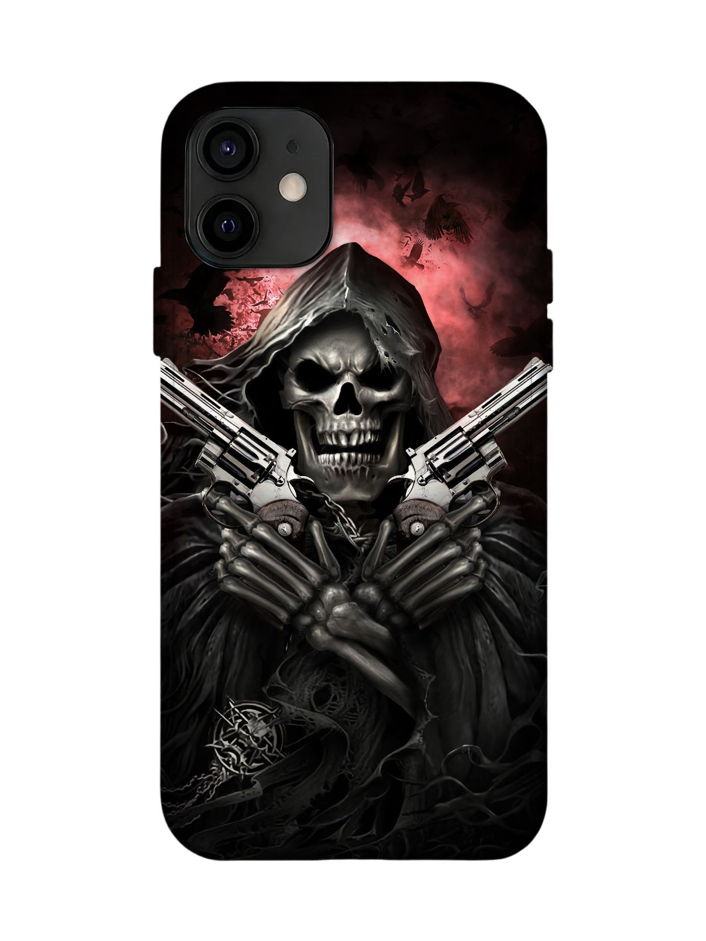 Skull with Dual Revolvers Edgy Gothic Tough Phone Case