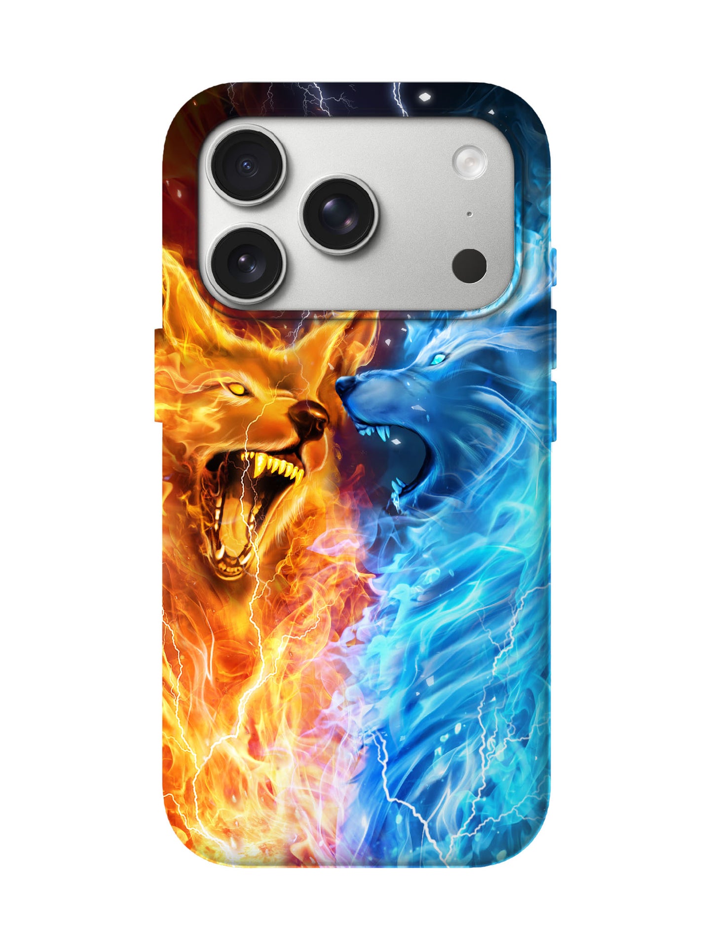 Fire and Ice Wolves Edgy Cyberpunk Tough Phone Case