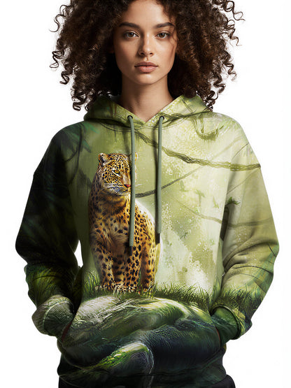 Leopard Jungle 3D All Over Print Hoodie for Men Women, Wild Animal Graphic Pullover Sweatshirt