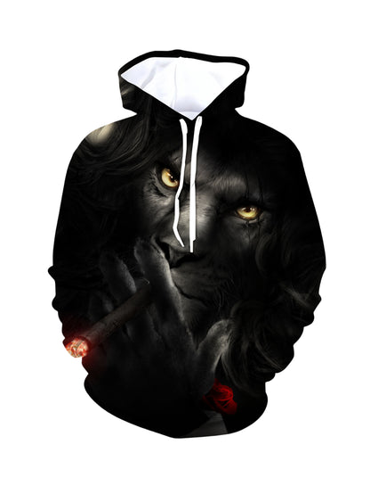 Hoodie 3D All Over Print Lion Smoke Red Rose Streetwear Unisex Soft Comfortable
