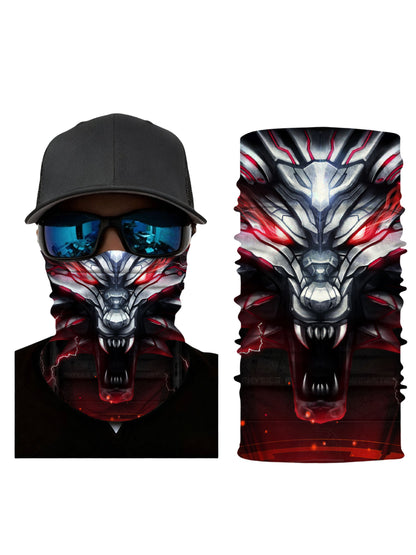 Cyberpunk Wolf Head 3D All Over Print Tube Face Mask for Men Women, Soft Stretchy Breathable Fabric with UV Protection