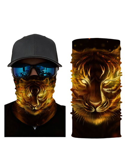 Tube Face Mask with 3D all over print fiery tiger head design, Streetwear aesthetic unisex neck gaiter, soft stretchy breathable fabric for outdoor use