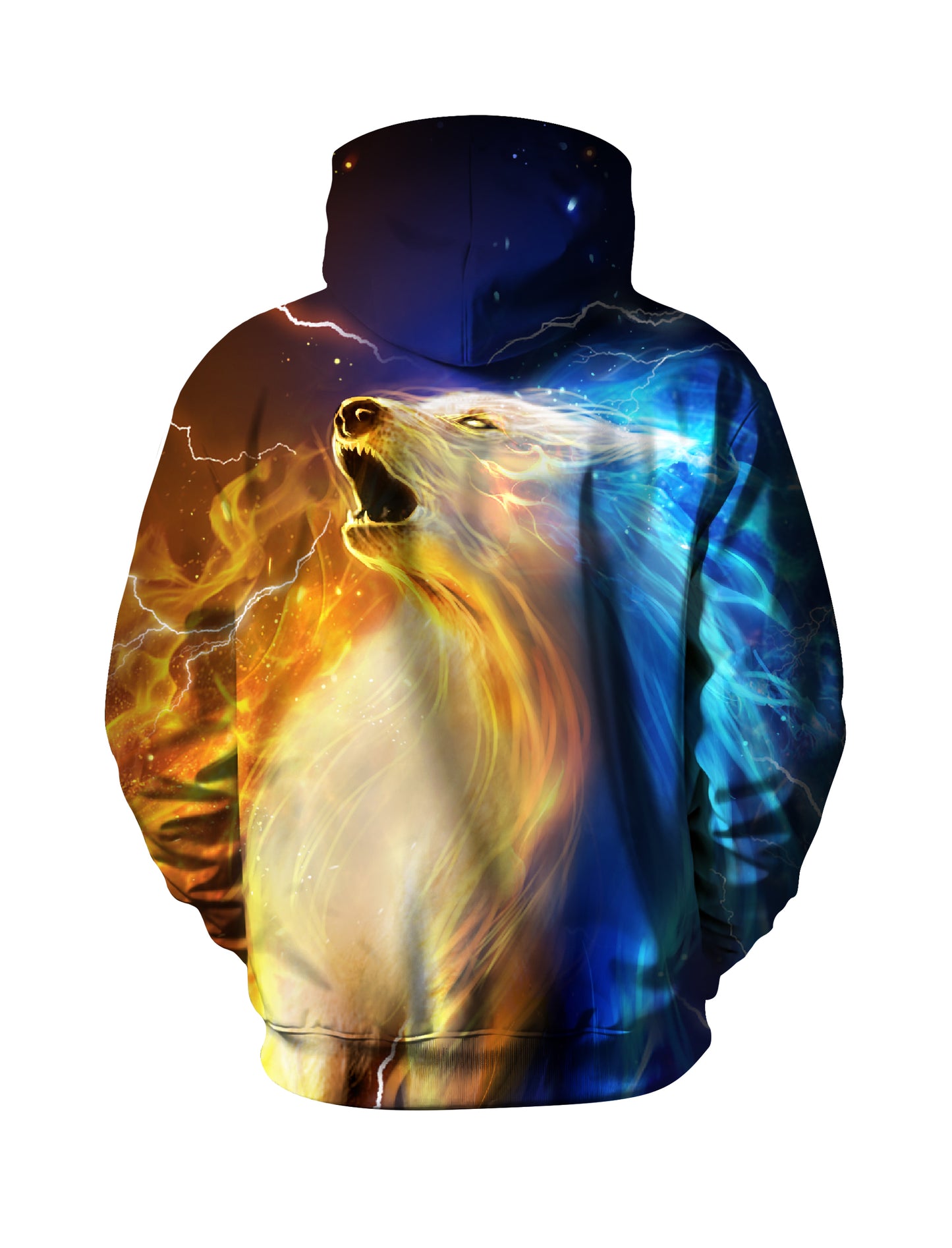 Men Women 3D All Over Print Hoodie Fire Wolf Lightning Cosmic Design Unisex Pullover Sweatshirt