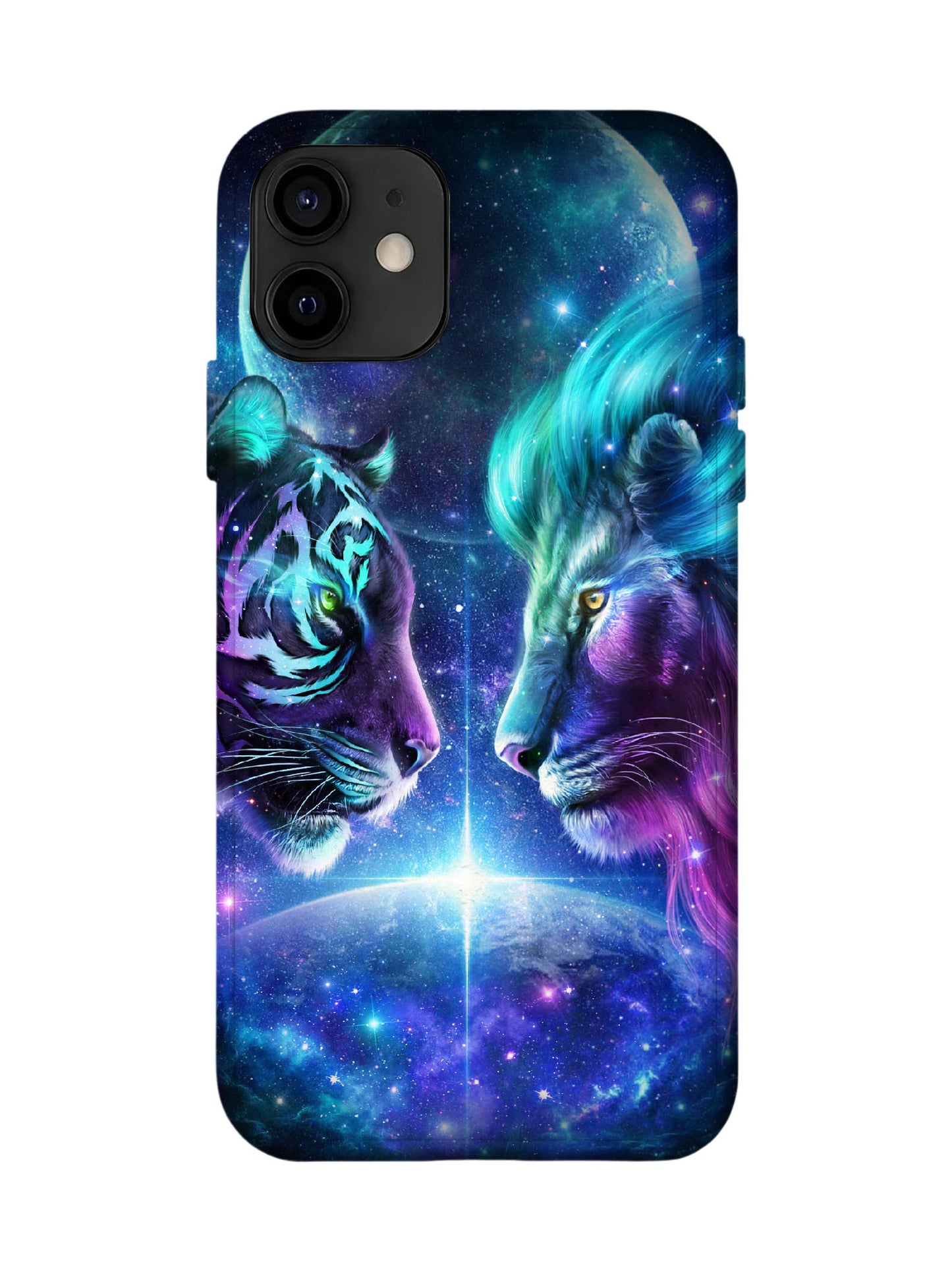 Cosmic Tiger and Lion Face-Off Cyberpunk Protective Phone Case
