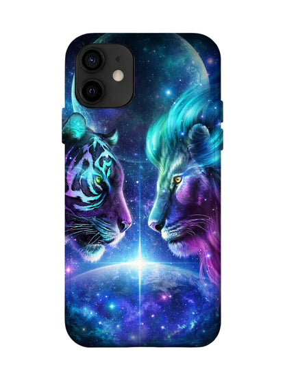 Cosmic Tiger and Lion Face-Off Cyberpunk Protective Phone Case