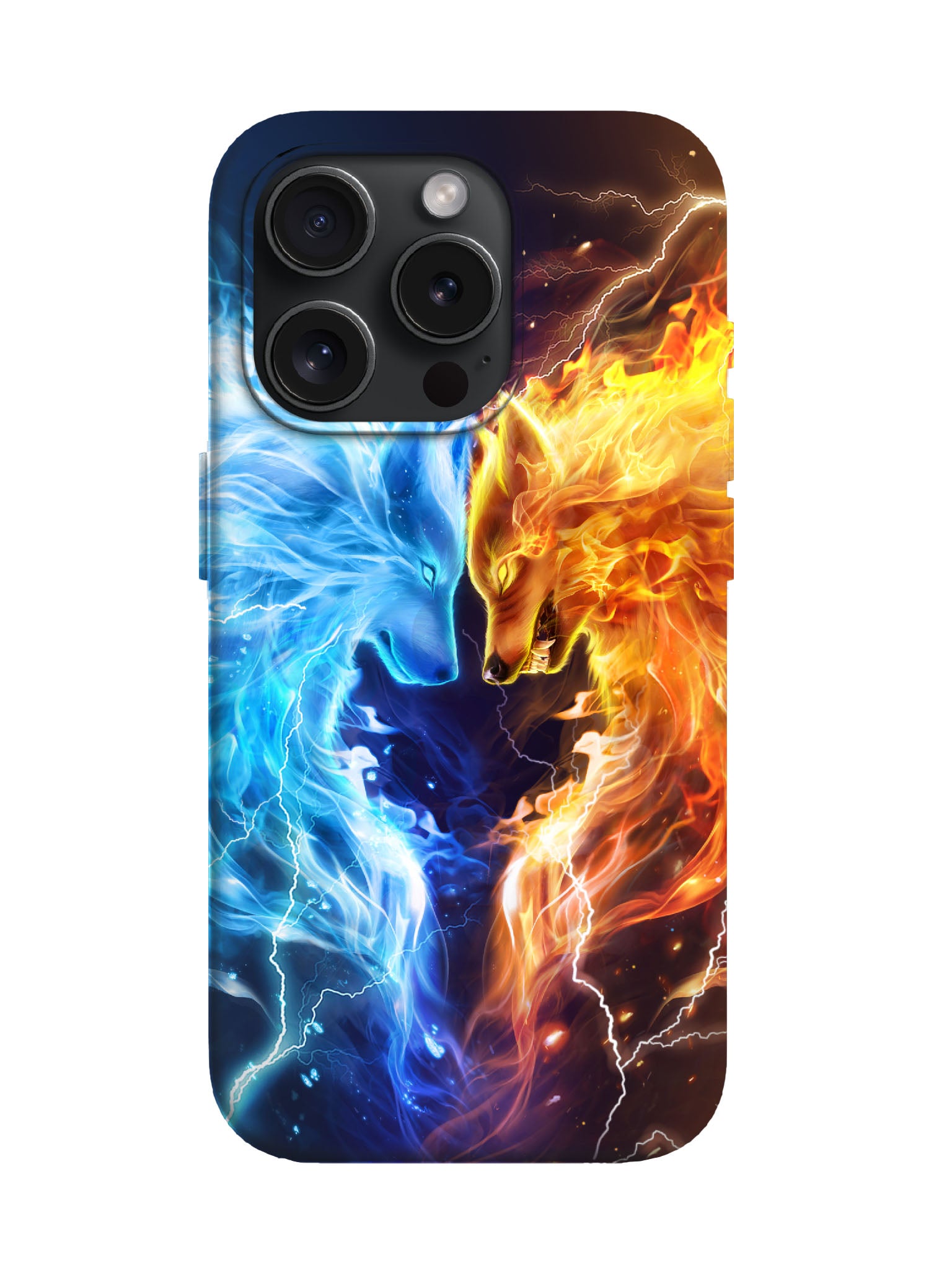 Fire and Ice Wolves Edgy Cyberpunk Tough Phone Case