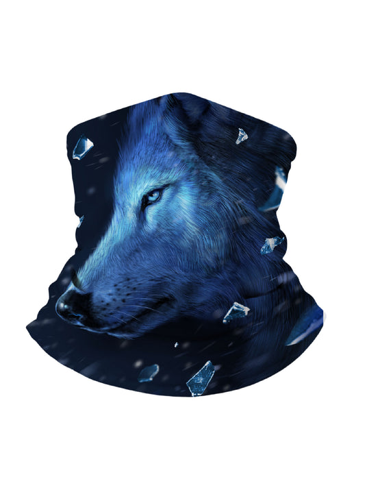 Balaclava with 3D all over print icy wolf head in shattered glass effect, Aesthetic streetwear unisex tube face mask, soft stretchy and windproof for outdoor use