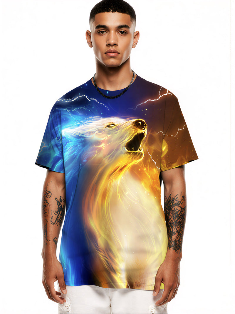 Wolf Fire Lightning Galaxy 3D All Over Print T-Shirt Men Women Art Style
