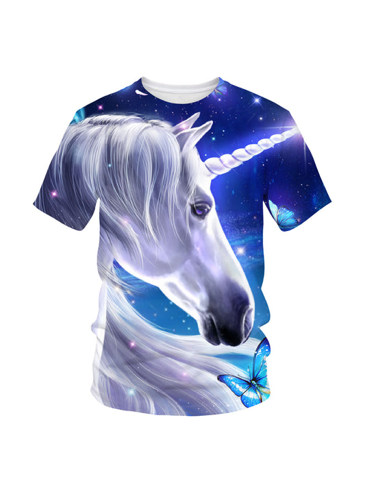 Unicorn 3D All Over Print T-Shirt for Men Women with Butterfly Galaxy Design