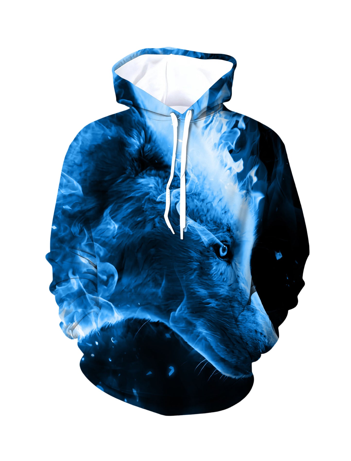 Unisex 3D All Over Print Hoodie with Blue Flame Wolf Design Aesthetic Streetwear