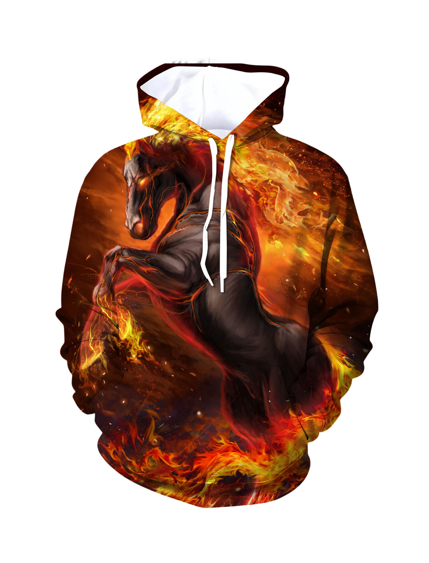 Unisex 3D All Over Print Hoodie Fire Horse Design Streetwear Casual Loose Fit