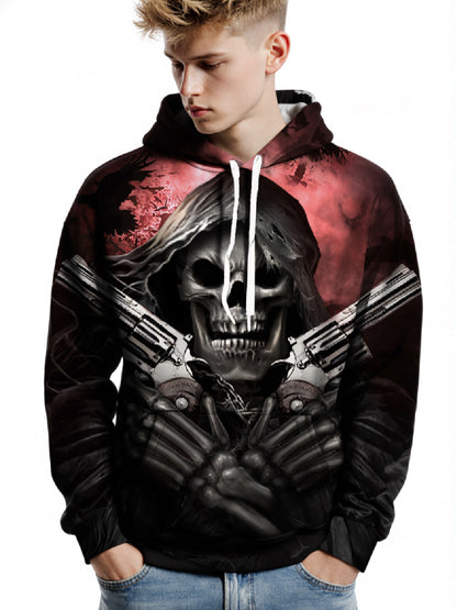 3D All Over Print Skull Double Guns Gothic Hoodie for Men Women Streetwear Edgy Dark Aesthetic