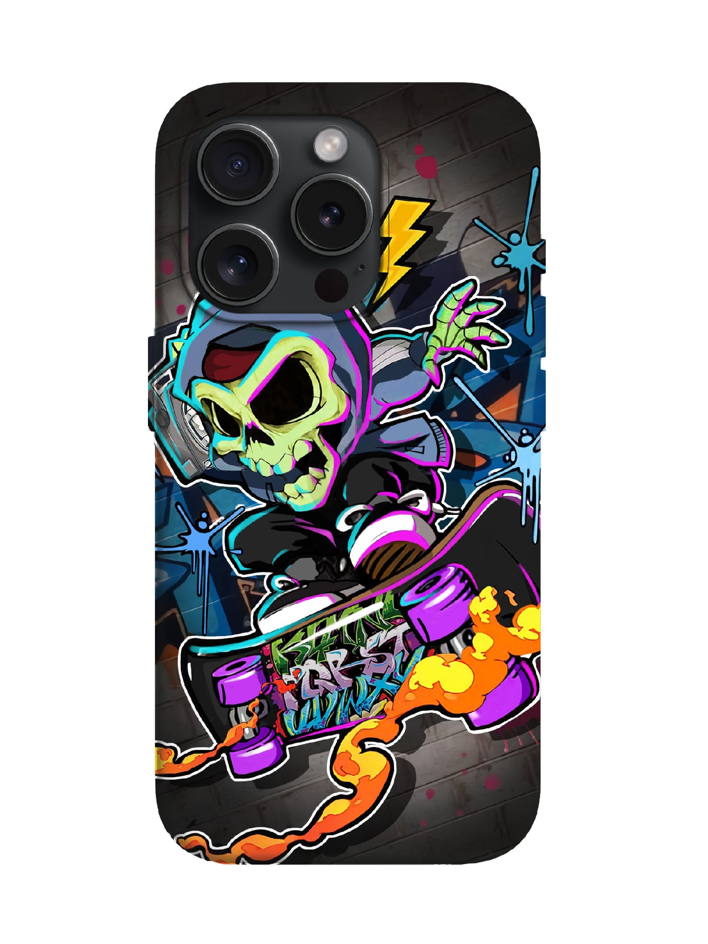 Skull and Flame Graffiti Edgy Cyberpunk Tough Phone Case
