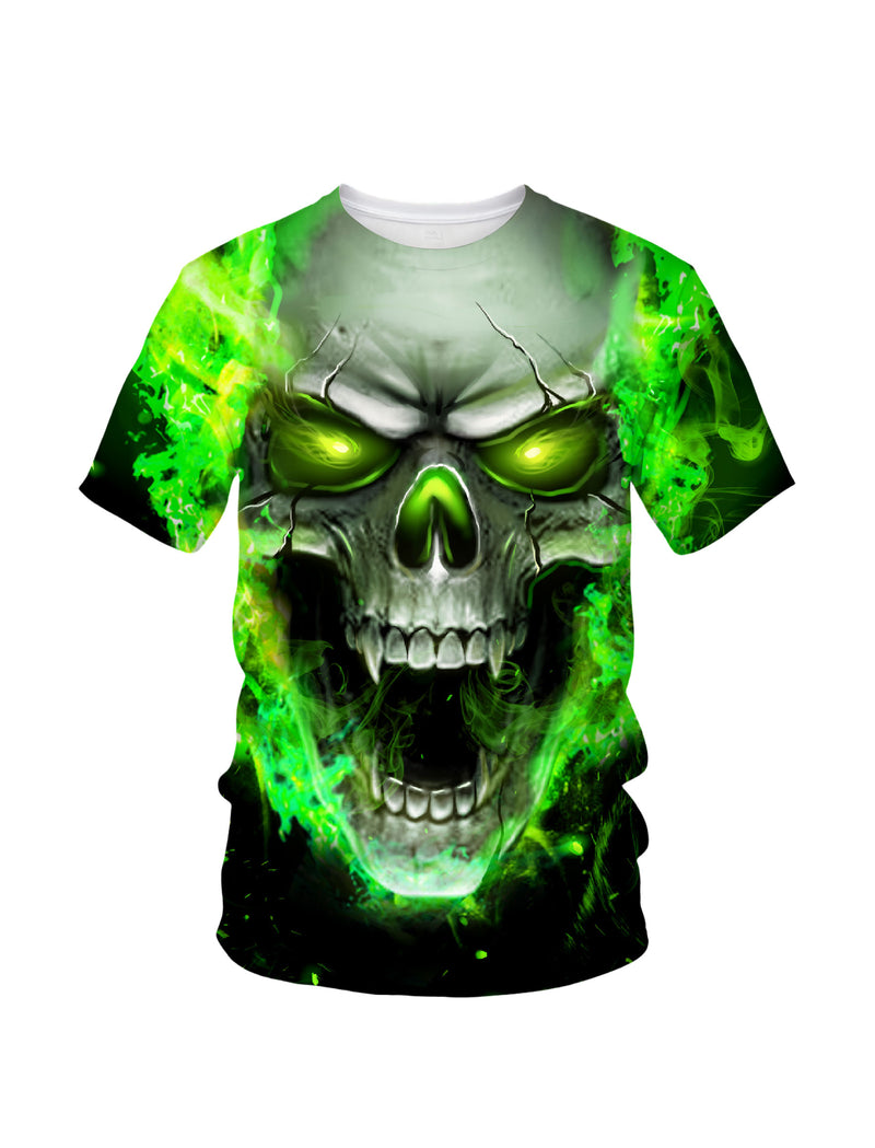 Men Women 3D All Over Print Skull Green Flame T-Shirt Graphic Sweatshirt