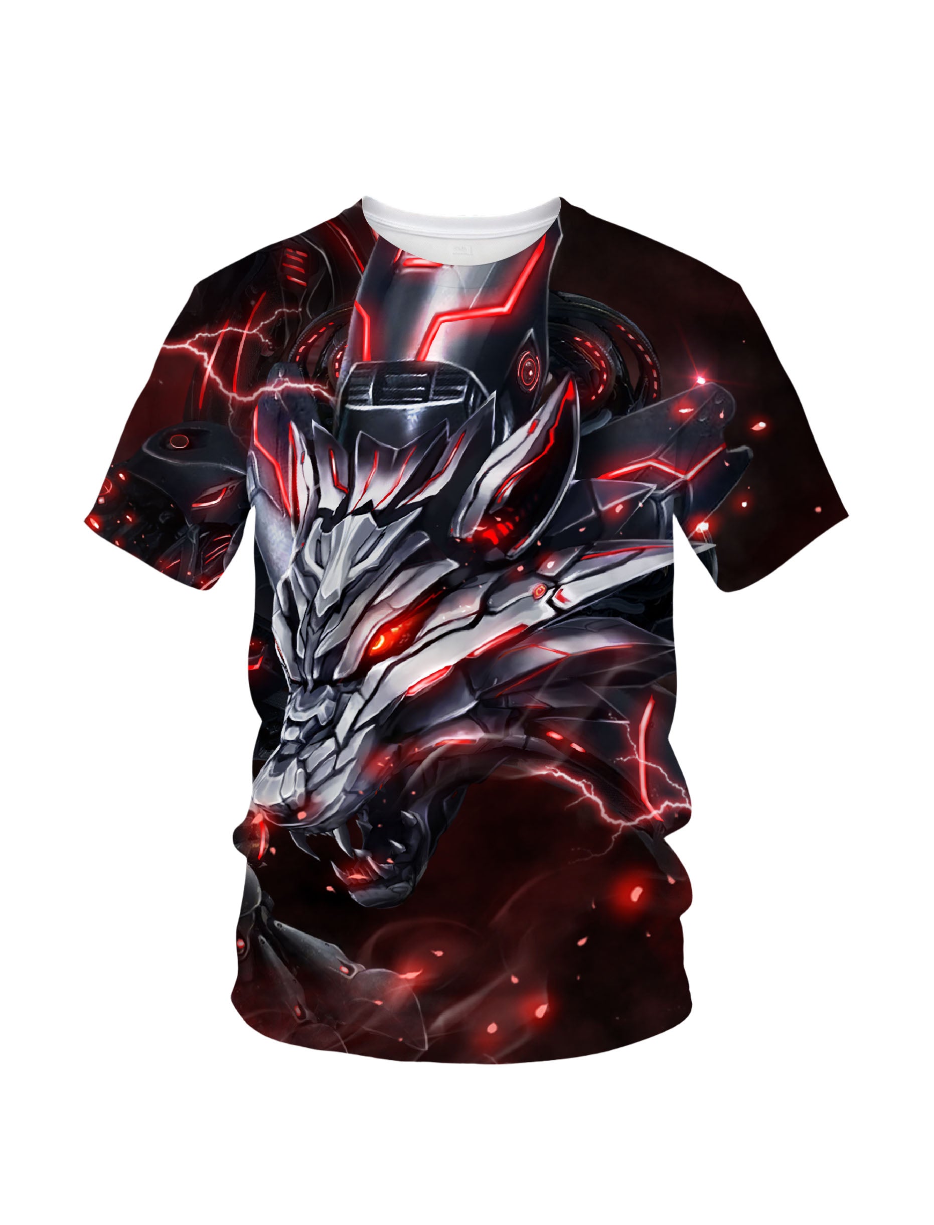 Men Women 3D All Over Print Cyber Dragon T-Shirt Glow Red Lightning Graphic Pullover