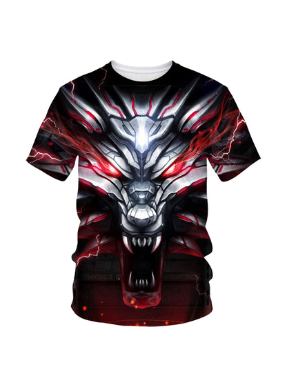 Men Women 3D All Over Print T-Shirt Metallic Wolf Cyberpunk Lightning Graphic Sweatshirt