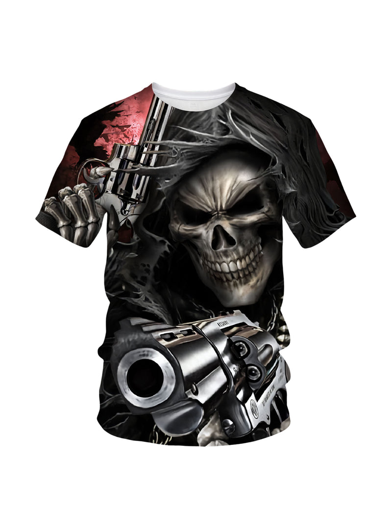 3D All Over Print Skull Gun Hoodie for Men Women, Edgy Gothic Style Graphic Sweatshirt T-Shirt