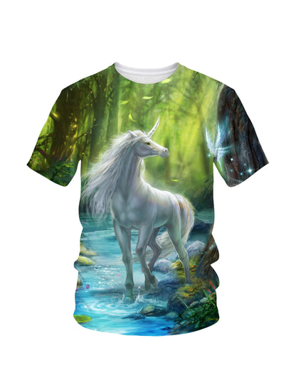 Unicorn Forest 3D All Over Print T-Shirt for Men Women Fantasy Graphic Sweatshirt