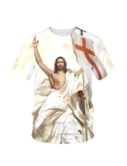 Jesus Christ 3D All Over Print T-Shirt for Men Women, Religious Flag Design, Unisex Christian Clothing