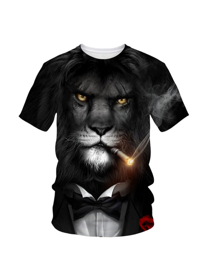 Men Women 3D All Over Print Lion Smoking Cigar Tuxedo T-Shirt Graphic Sweatshirt