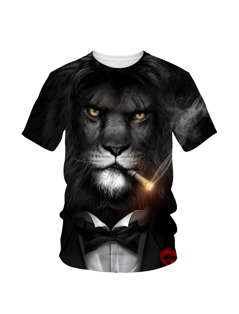 Men Women 3D All Over Print Lion Smoking Cigar Tuxedo T-Shirt Graphic Sweatshirt