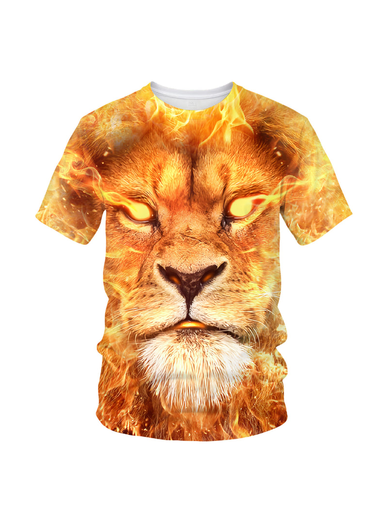 3D All Over Print Lion Fire T-Shirt for Men Women, Bold Graphic Streetwear Pullover