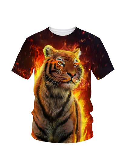 3D All Over Print Tiger in Flames T-Shirt for Men Women Streetwear Graphic Sweatshirt