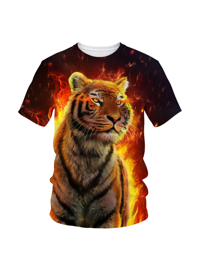 3D All Over Print Tiger in Flames T-Shirt for Men Women Streetwear Graphic Sweatshirt