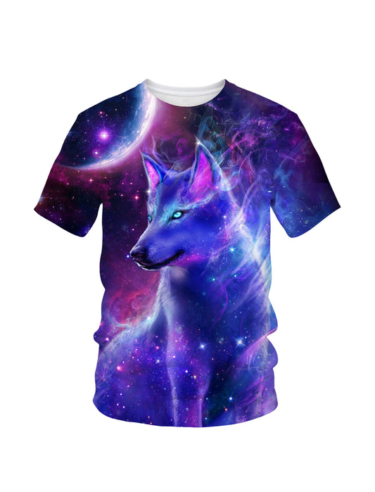 3D Galaxy Wolf All Over Print T-Shirt for Men Women