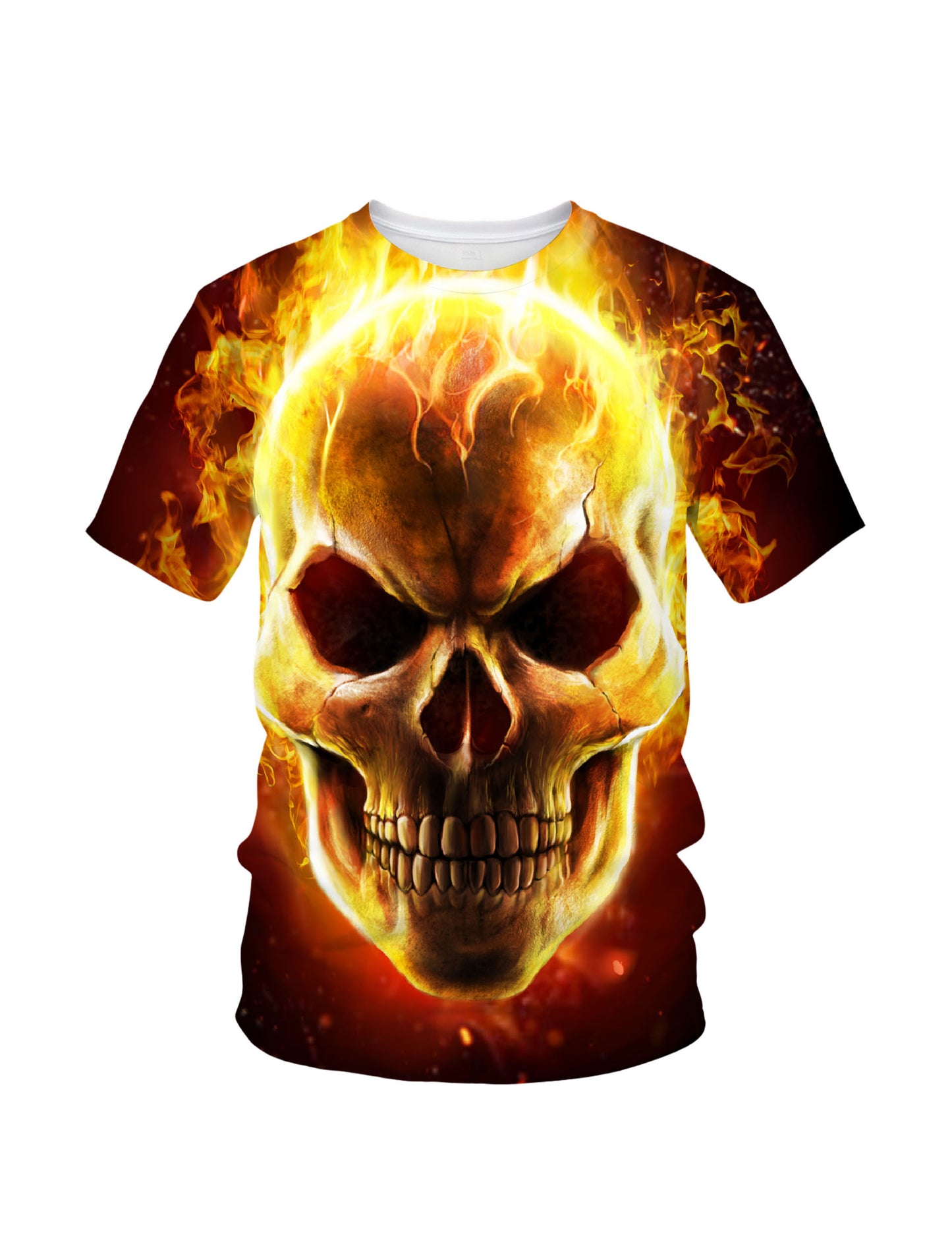 Flaming Skull 3D All Over Print T-Shirt for Men Women, edgy streetwear style with fiery graphic design