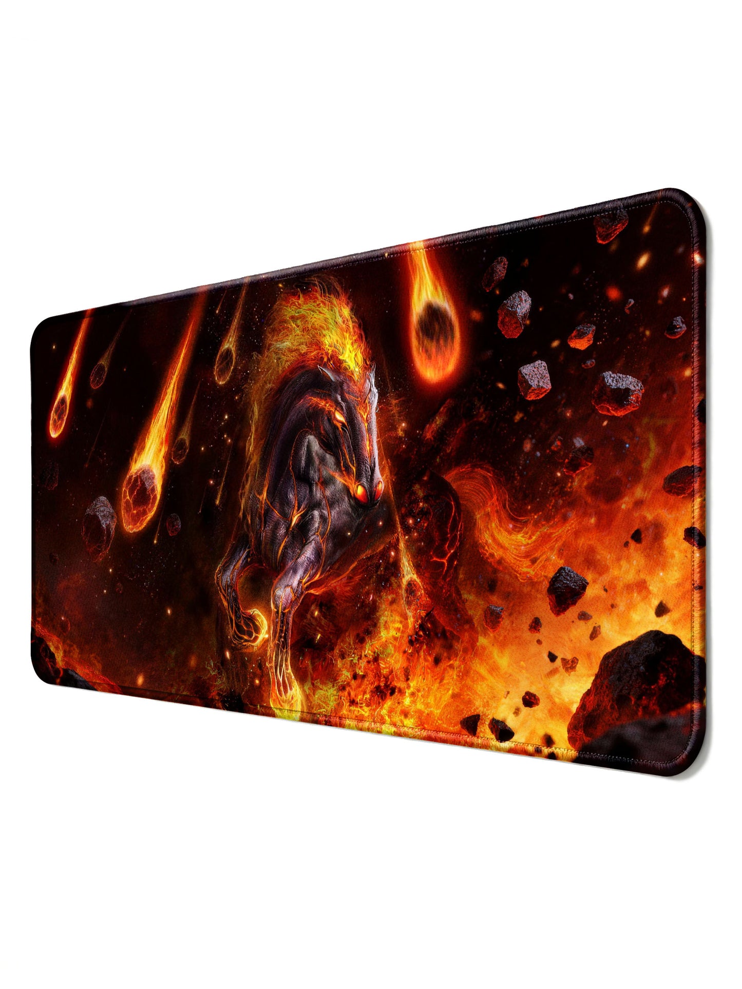 Inferno Fire Horse Charging Through Meteor Storm Large Desk Mat