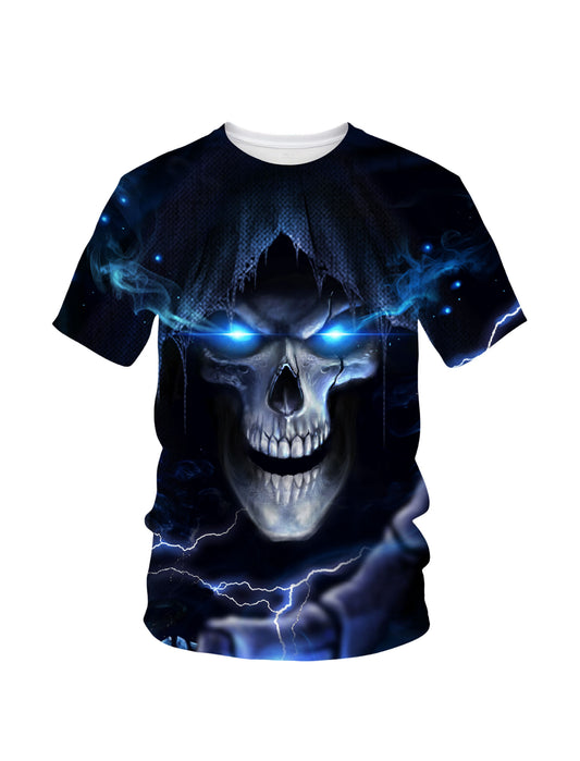 3D All Over Print Skull T-Shirt with Lightning Eyes for Men Women Gothic Streetwear