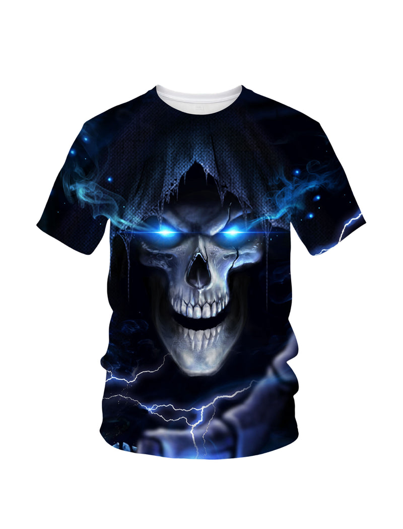 3D All Over Print Skull T-Shirt with Lightning Eyes for Men Women Gothic Streetwear