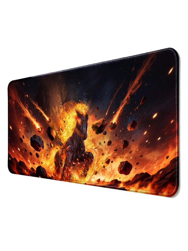 Fiery Horse Emerging From Meteor & Flame Storm Large Desk Mat