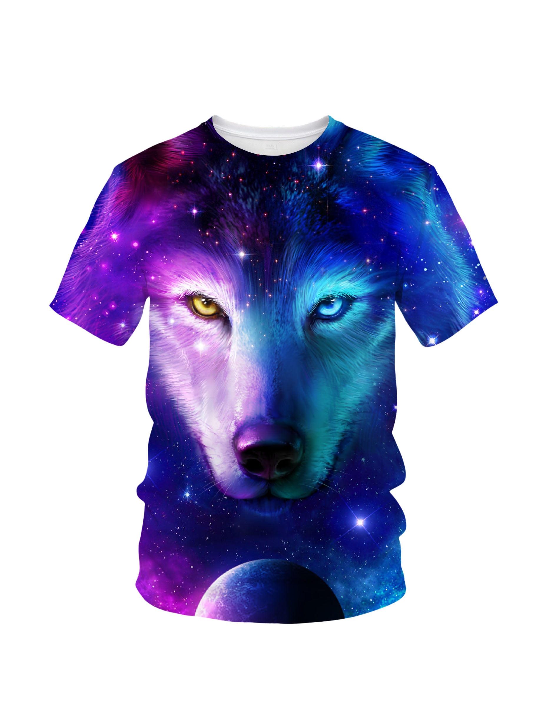 3D All Over Print Wolf Galaxy T-Shirt for Men Women, Cosmic Space Graphic Pullover Sweatshirt