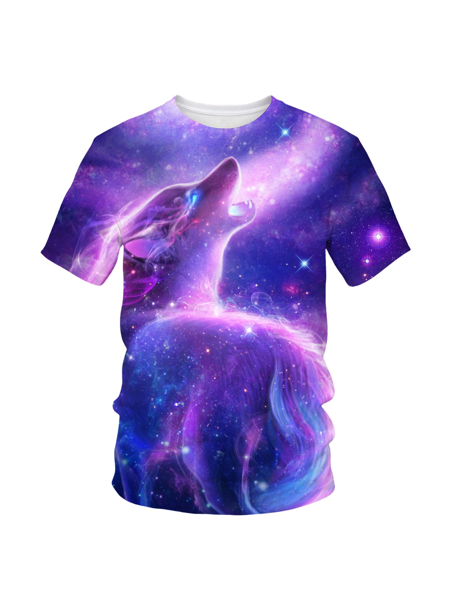 3D All Over Print Wolf Galaxy T-Shirt for Men Women, Cosmic Space Graphic Pullover Sweatshirt