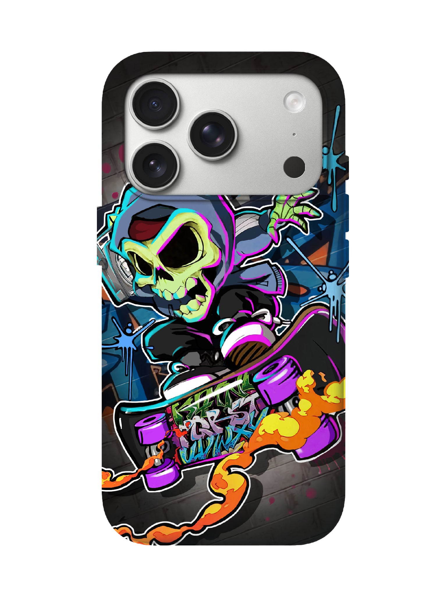 Skull and Flame Graffiti Edgy Cyberpunk Tough Phone Case