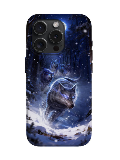 Wolf Pack in Moonlit Snow Edgy Cyberpunk Protective Phone Case