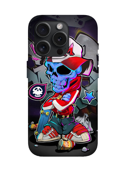 Skull with Cap and Skateboard Edgy Cyberpunk Tough Phone Case