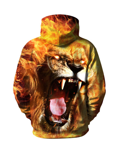 Blazing Lion Head 3D Print Hoodie | Bold Flame Animal Graphic Streetwear