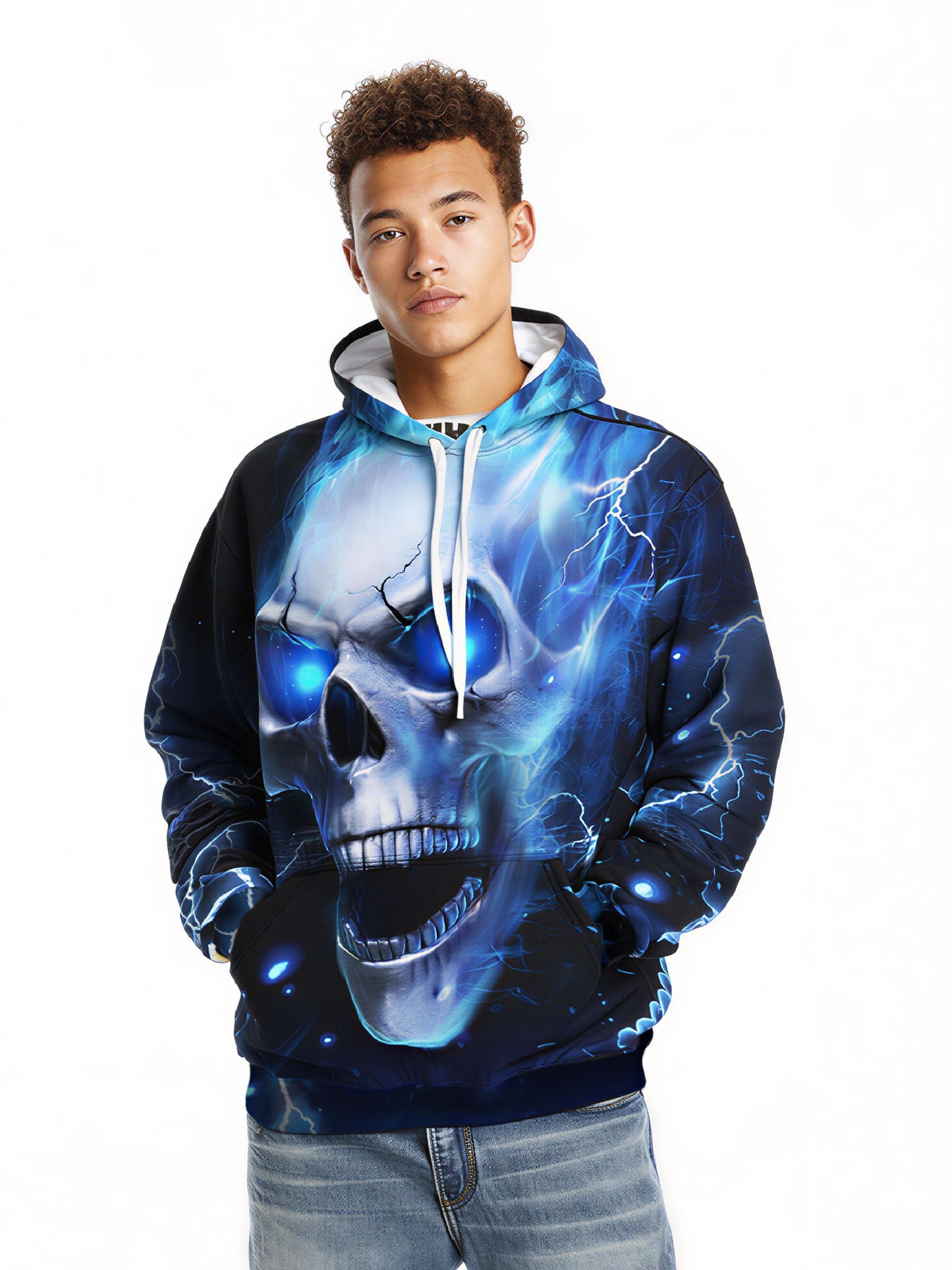 Hoodie 3D All Over Print Electric Skull Glow Eyes Streetwear Unisex Soft Comfortable